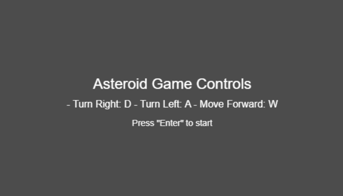 Screenshot of opening screen for asteroid game